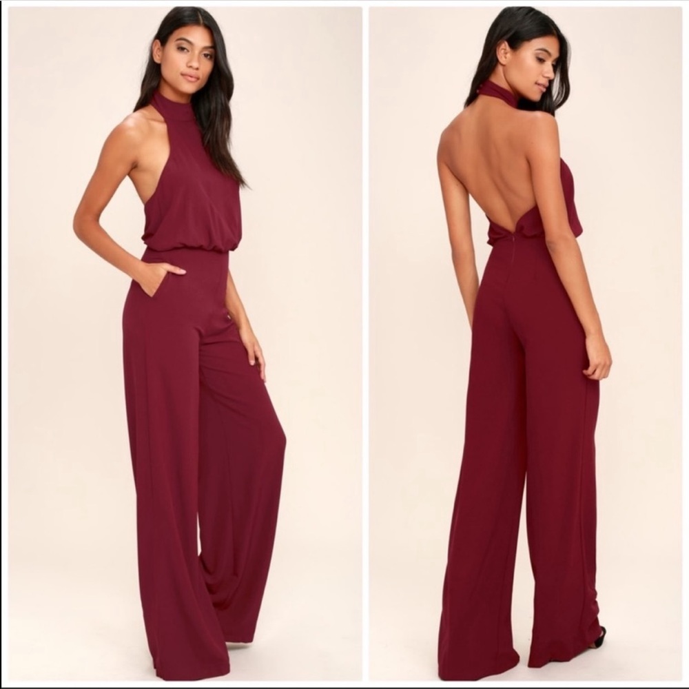 Lulus Moment for Life Wine Red Halter Jumpsuit - Picture 2 of 4